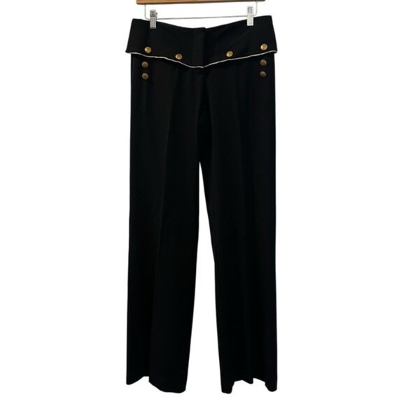 Vintage Y2K Cache Black Wide Leg Sailor Pants Gold Button Flare Size 6 - Picture 1 of 11